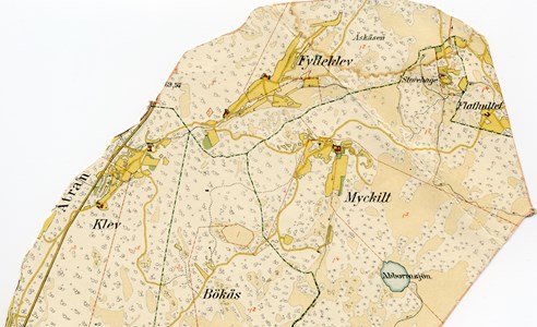 Karta över Klev, Fylleklev, Flathultet, Myckhult, Bökås 1919-25.