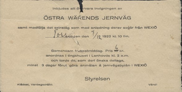 Inbjudan till invigning av ÖVJ järnväg 1922.JPEG