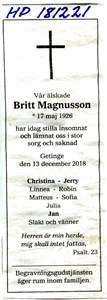 181221 Dödsannons Britt Magnusson