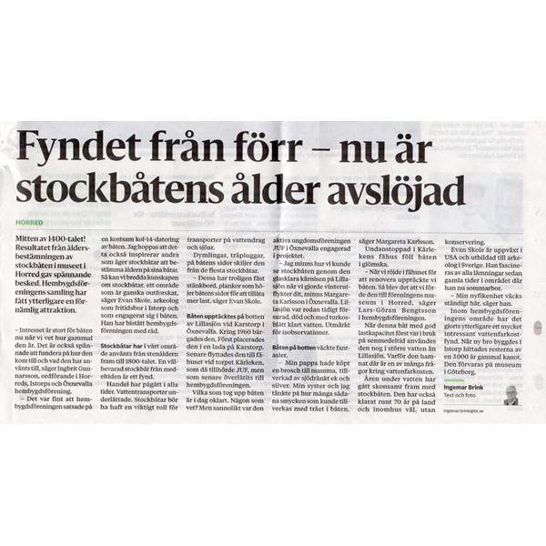 Artikel i BT om stockbåten