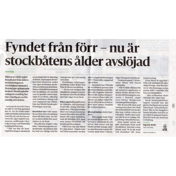 Artikel i BT om stockbåten av Ingemar Brink