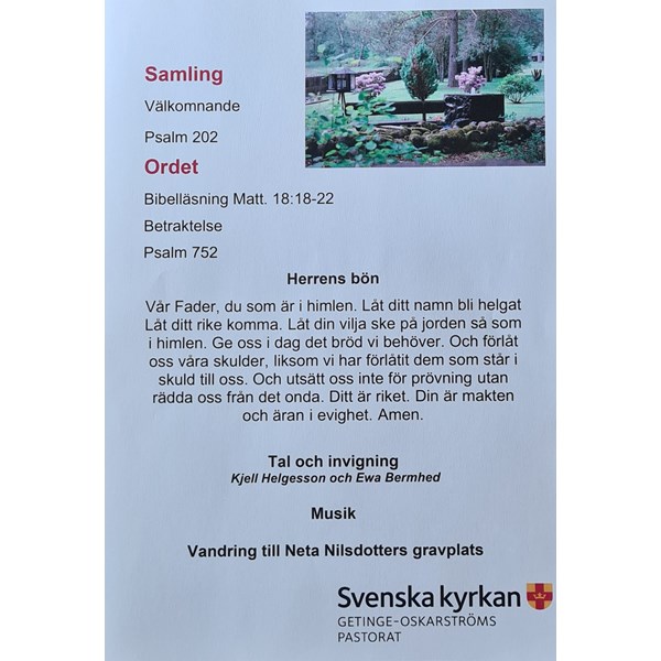 Friluftsgudstjänst invigning QR-koder 21 aug-22