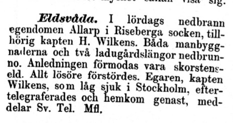 Eldsvåda 1893 i Allarp, Riseberga socken