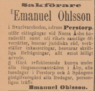 Annons av Em. Ohlsson, Svarvareboden, i Malmö Allehanda 17 dec 1892.